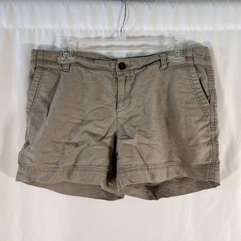 North Face Linen Blend Shorts Women's 8 Beige 4.5" Inseam Low Rise Button Zip